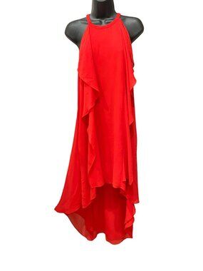 SUMMER SALE  BCBG Maxazria Red High-Low Ruffle Halter Dress XS Polyester
